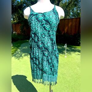 Floral Fringe Dress in Black and Green